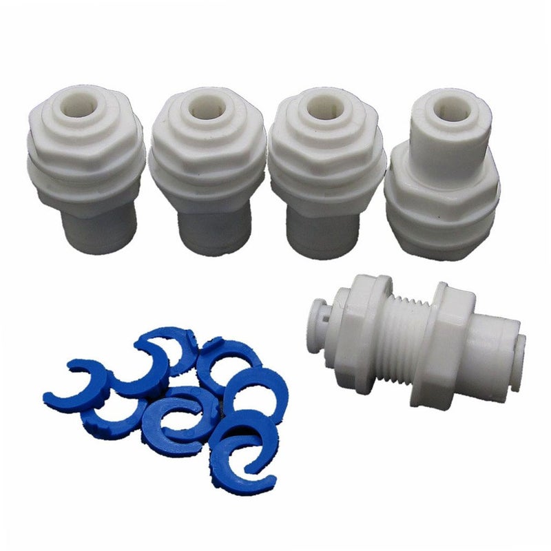 NewZoll 5 PCS White Fittings Bulkhead Connector 1/4"" Tube Quick connect RO Water Filter Connector - Image 1